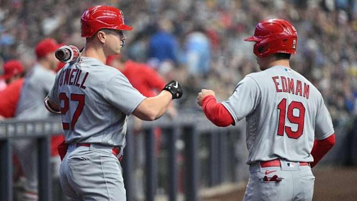 St. Louis Cardinals outfielder Tyler O'Neill, infielder Tommy Edman